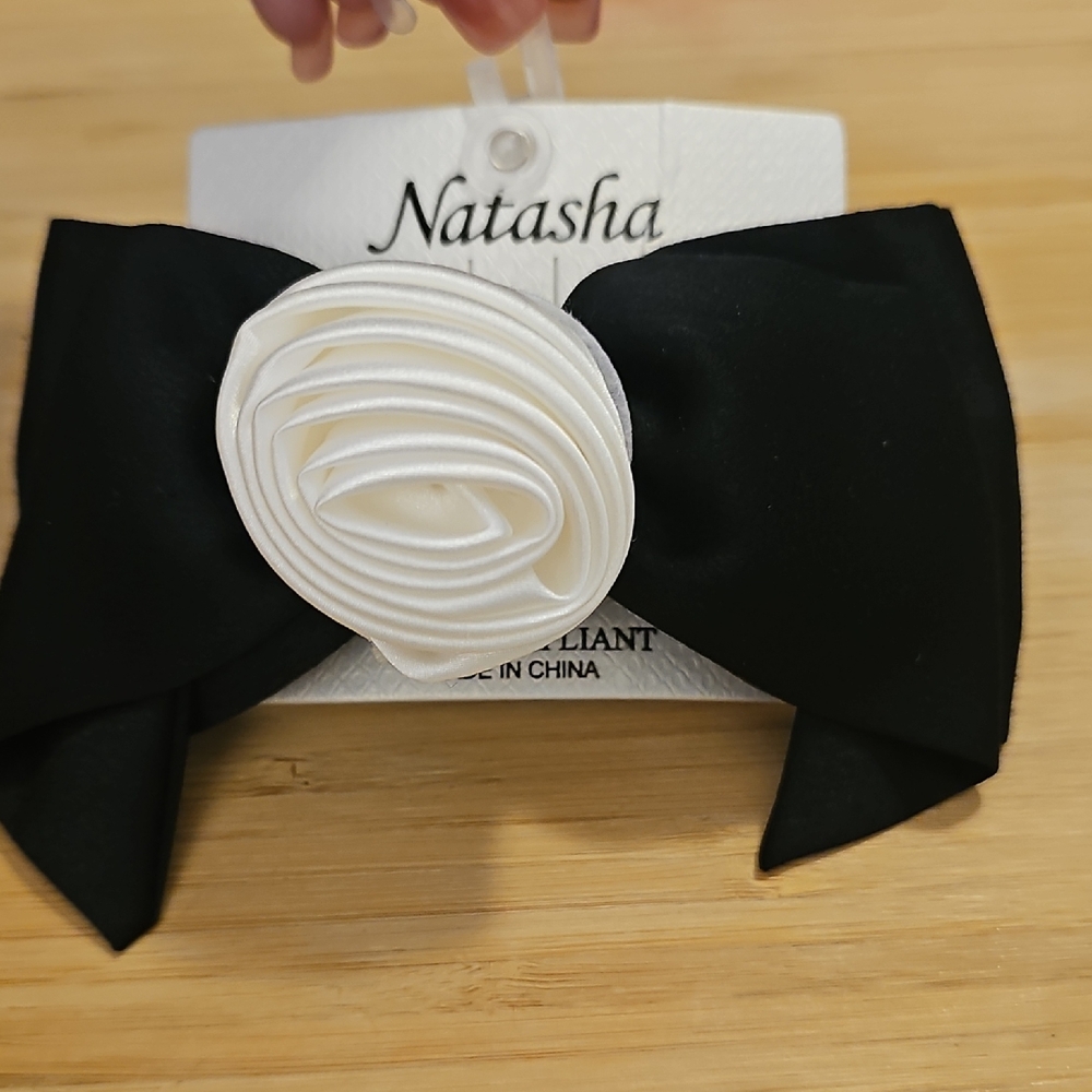 Natasha Black and White Hair Satin Bow